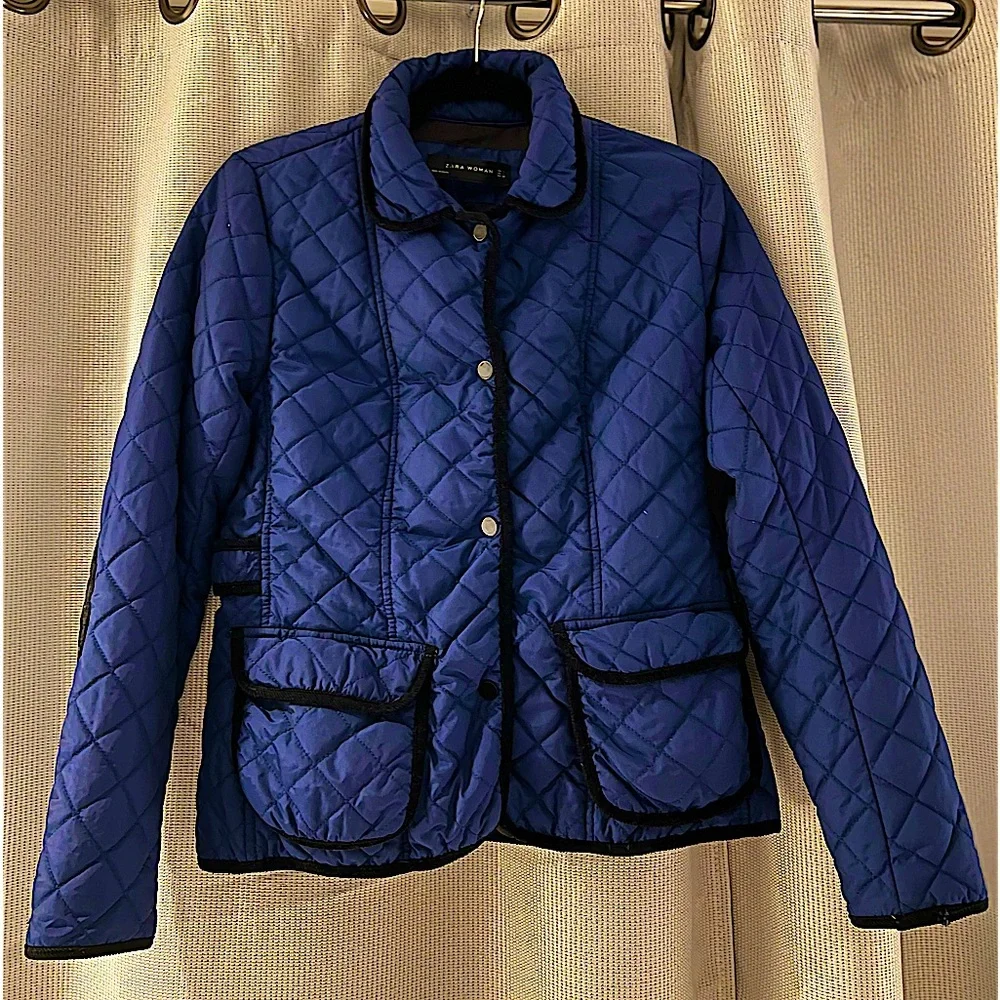 ⭐️ZARA⭐️NAVY W/ BLACK TRIM VINTAGE COAT/JACKET SIZE L BUT FITS MORE LIKE A SMALL - Picture 7 of 16
